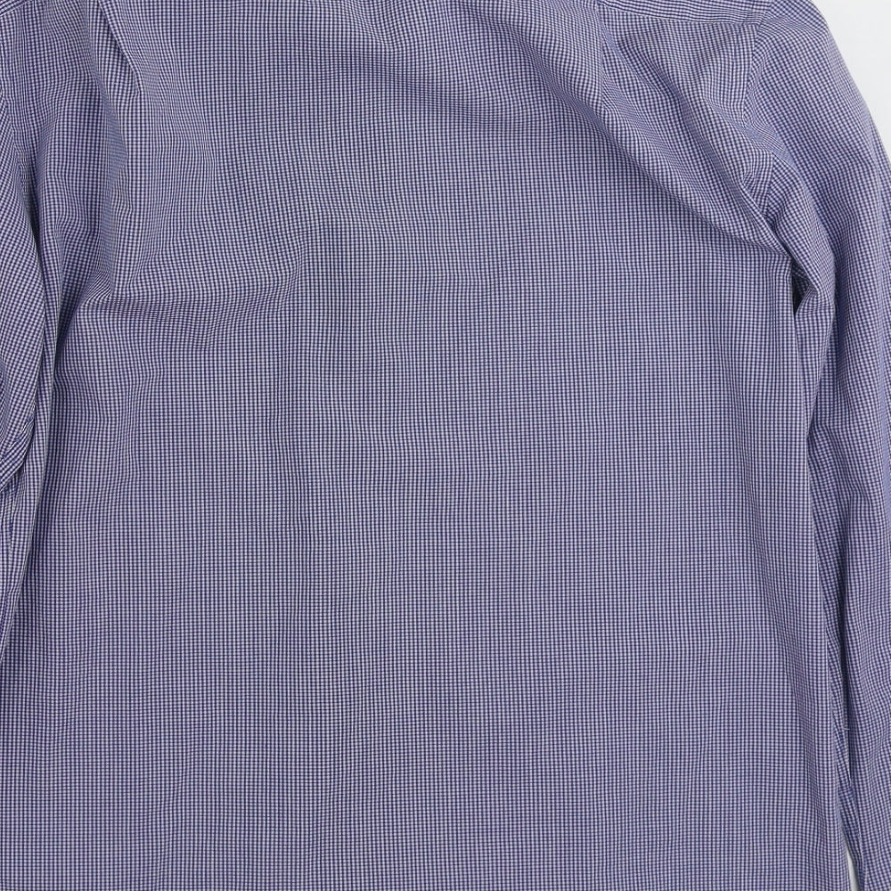 Tailor & Cutter Mens Blue Check Polyester  Button-Up Size 15.5 Collared Button