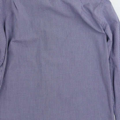 Tailor & Cutter Mens Blue Check Polyester  Button-Up Size 15.5 Collared Button