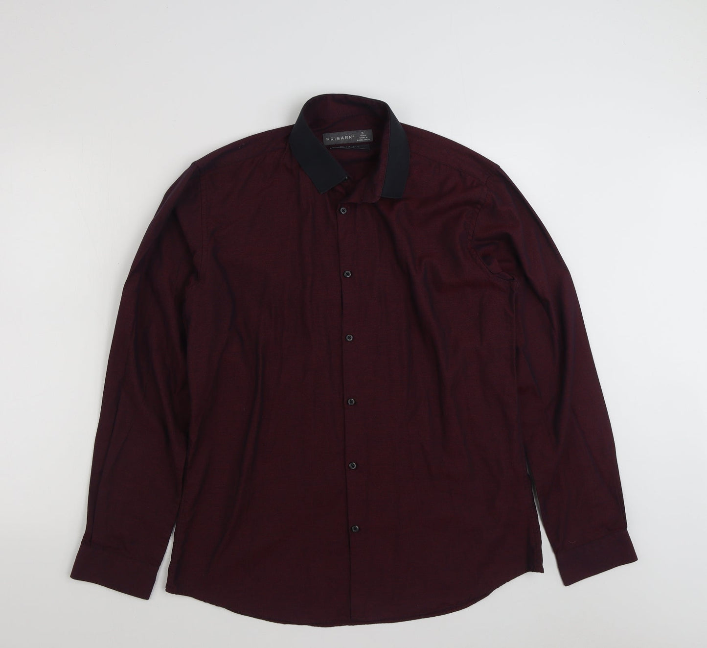 Primark Mens Purple  Polyester  Button-Up Size 16 Collared Button