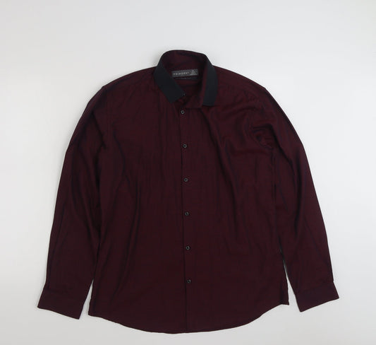 Primark Mens Purple  Polyester  Button-Up Size 16 Collared Button