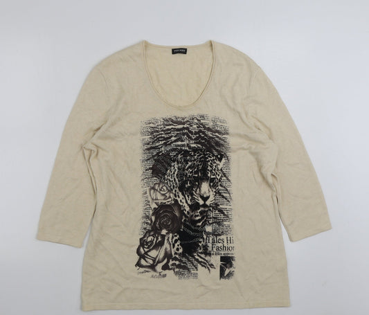 Gerry Weber Womens Beige Scoop Neck  Acrylic Pullover Jumper Size 16