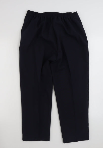 Back view of JD WILLIAMS women’s blue polyester trousers, size UK 14, 25-inch leg regular