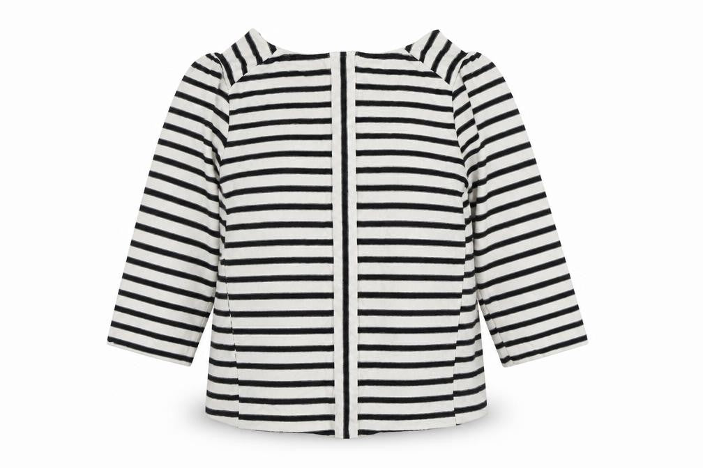 Front view of Pure women’s white striped polyester pullover sweatshirt, size UK 12, pullover
