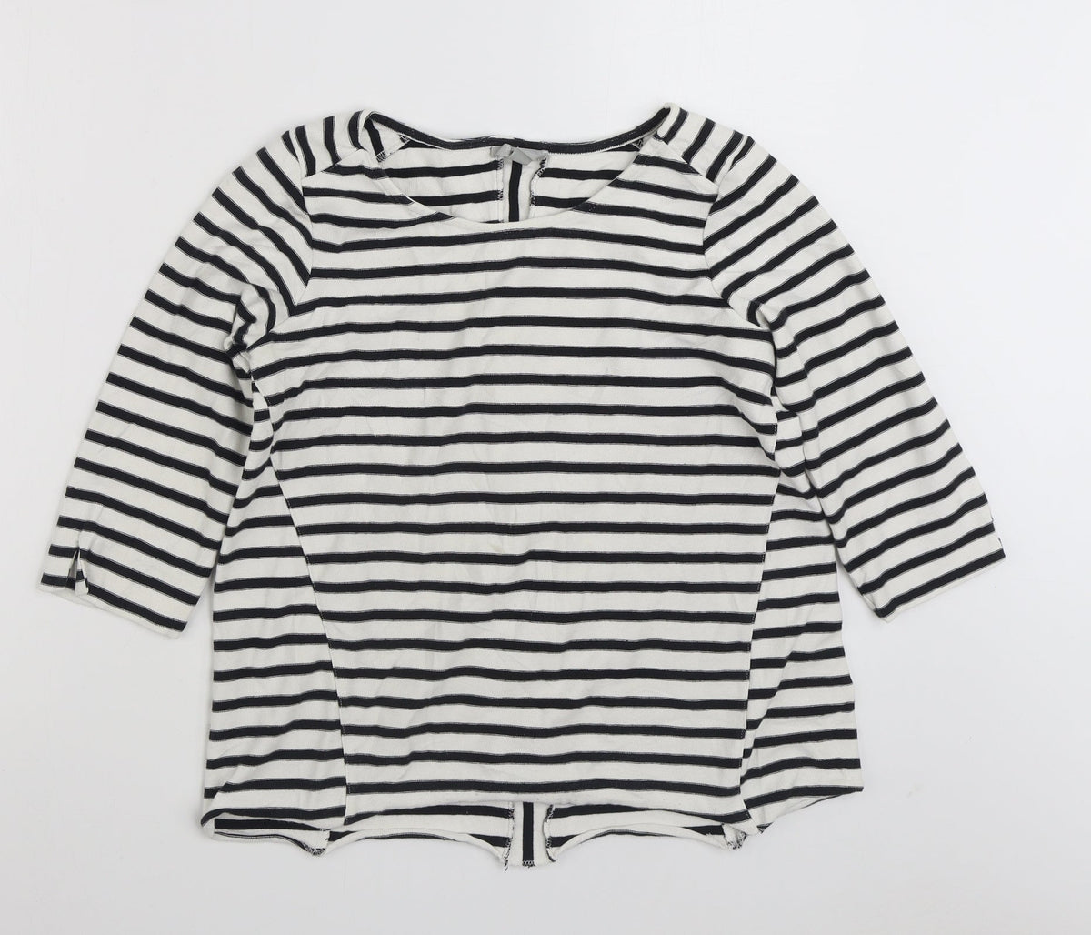 Back view of Pure women’s white striped polyester pullover sweatshirt, size UK 12, pullover