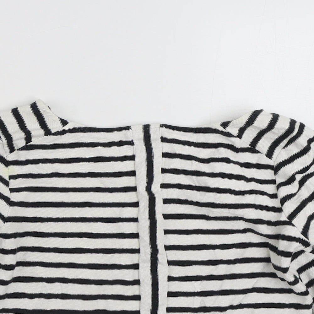 Close-up detail of Pure women’s white striped polyester pullover sweatshirt, size UK 12, pullover