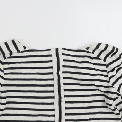 Close-up detail of Pure women’s white striped polyester pullover sweatshirt, size UK 12, pullover