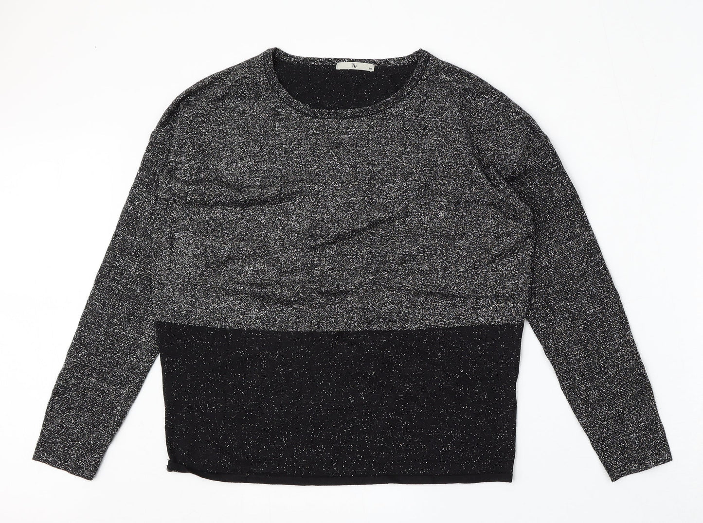 TU Womens Black Round Neck  Viscose Pullover Jumper Size 10