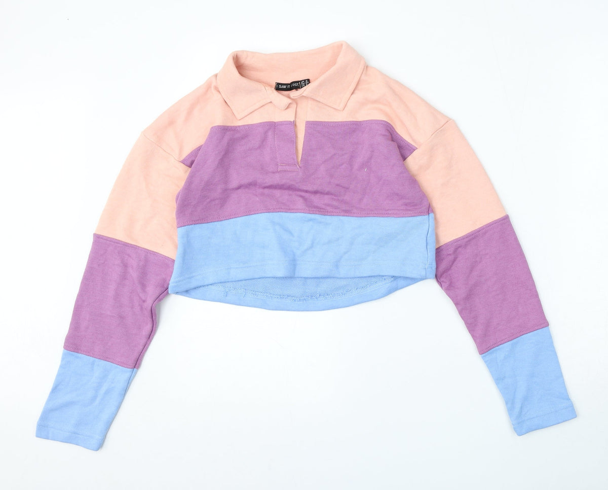 Additional front view of I SAW IT FIRST women’s multicoloured striped polyester pullover sweatshirt, size UK 6
