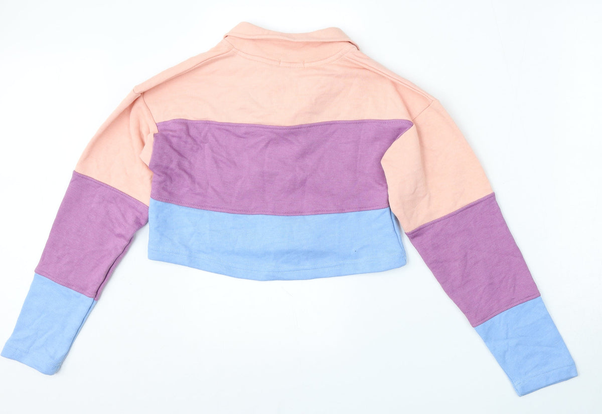 Back view of I SAW IT FIRST women’s multicoloured striped polyester pullover sweatshirt, size UK 6