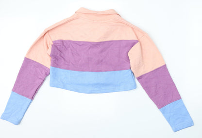 Back view of I SAW IT FIRST women’s multicoloured striped polyester pullover sweatshirt, size UK 6