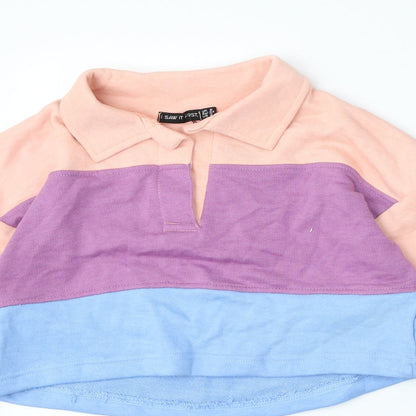 Close-up detail of I SAW IT FIRST women’s multicoloured striped polyester pullover sweatshirt, size UK 6