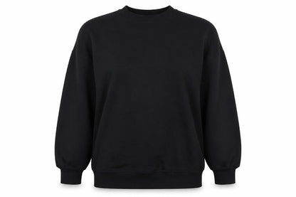 Front view of Primark women’s black polyester pullover sweatshirt, size UK 12
