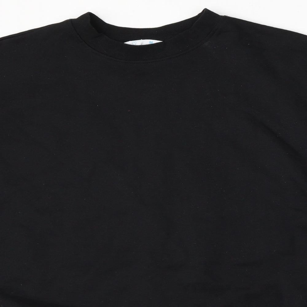 Close-up detail of Primark women’s black polyester pullover sweatshirt, size UK 12
