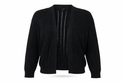 Front view of Next women’s black v-neck cotton cardigan jumper, size UK 10