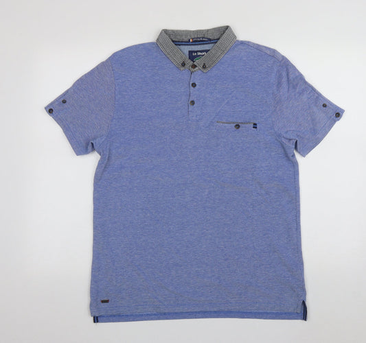 LE SHARK  Mens Blue  Cotton  Polo Size M Collared Button
