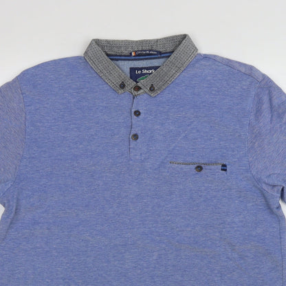 LE SHARK  Mens Blue  Cotton  Polo Size M Collared Button