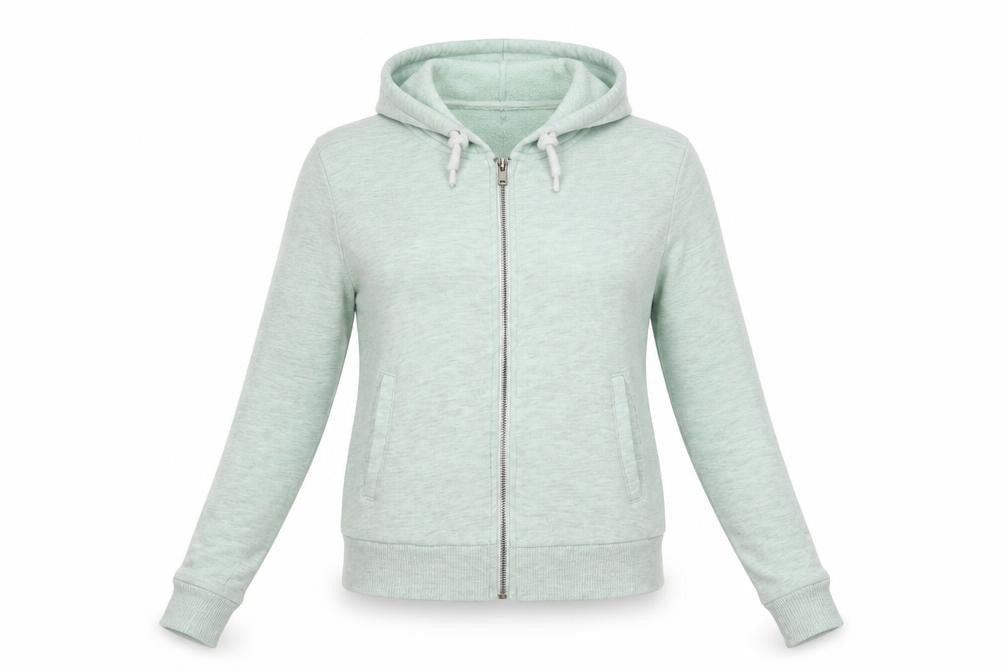Front view of Divided women’s green cotton full zip hoodie, size S, zip
