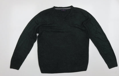 Matalan Mens Green V-Neck  Acrylic Pullover Jumper Size L