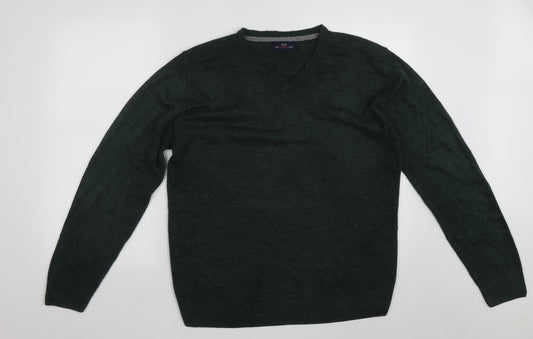 Matalan Mens Green V-Neck  Acrylic Pullover Jumper Size L