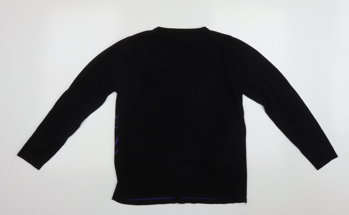 Cashmia Womens Black Round Neck Geometric Acrylic Cardigan Jumper Size S