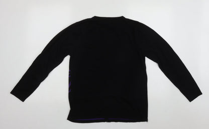 Cashmia Womens Black Round Neck Geometric Acrylic Cardigan Jumper Size S
