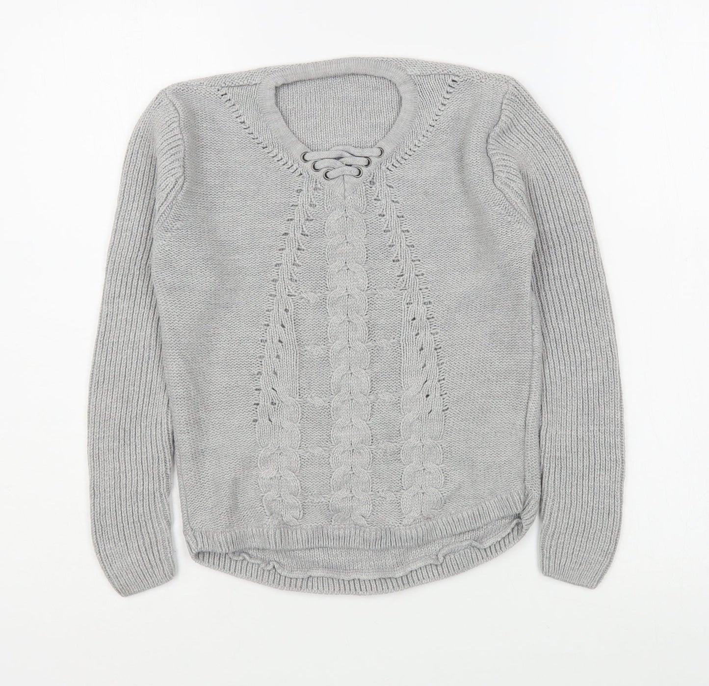 Pep&Co Girls Grey Round Neck  Acrylic Pullover Jumper Size 9-10 Years  Pullover