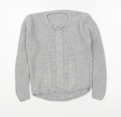 Pep&Co Girls Grey Round Neck  Acrylic Pullover Jumper Size 9-10 Years  Pullover
