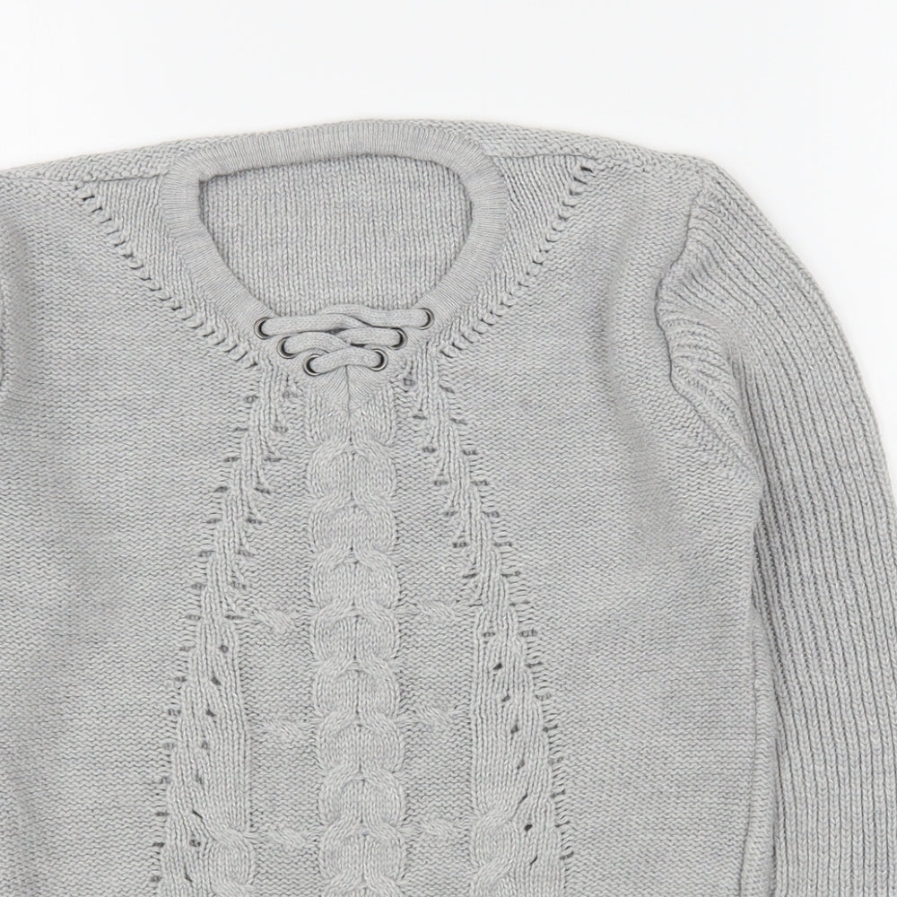 Pep&Co Girls Grey Round Neck  Acrylic Pullover Jumper Size 9-10 Years  Pullover