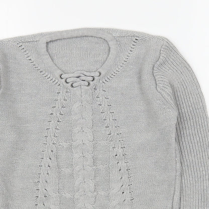 Pep&Co Girls Grey Round Neck  Acrylic Pullover Jumper Size 9-10 Years  Pullover