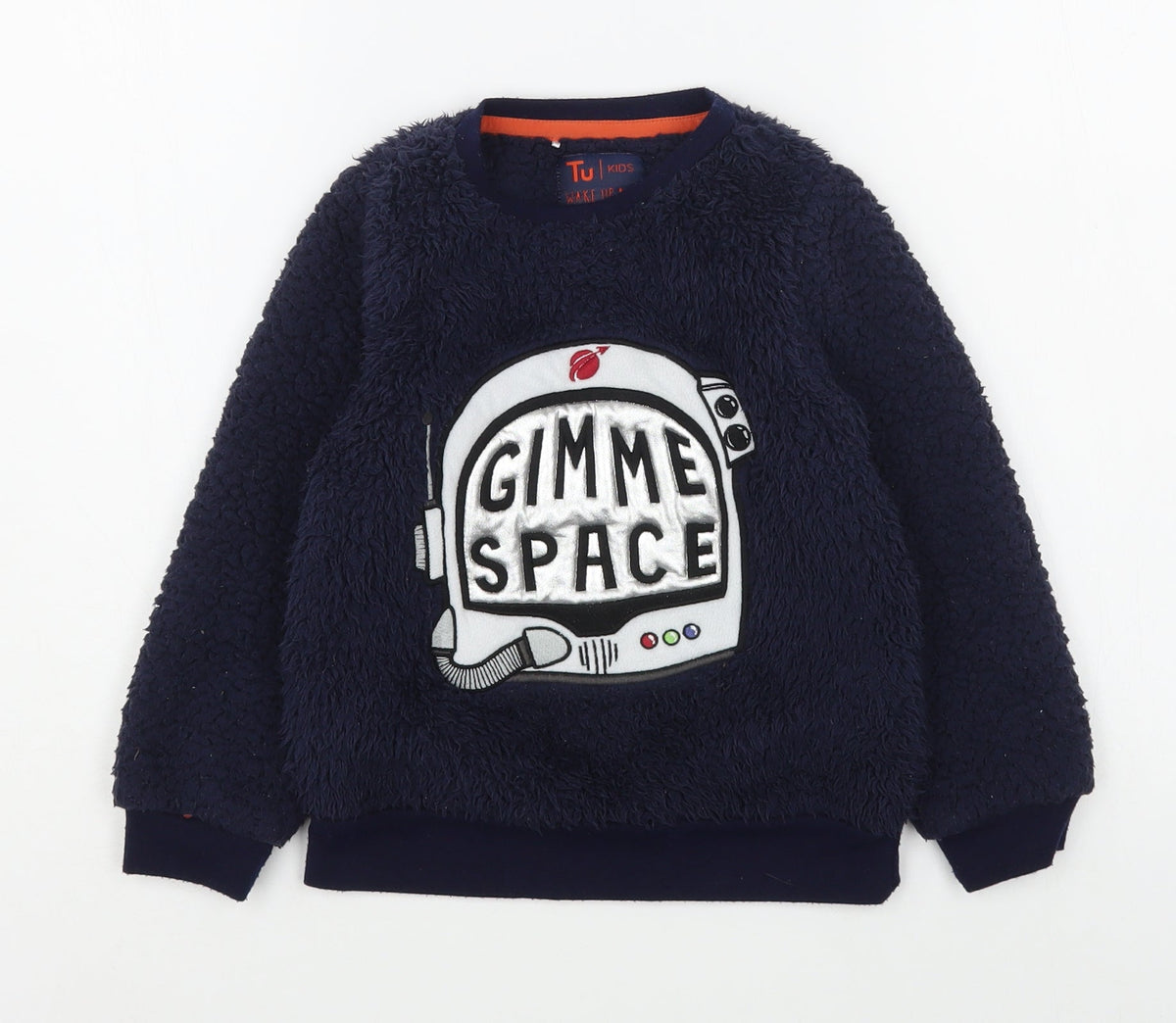 Front view of TU boys’ blue polyester pyjama top, size 5-6, years pullover