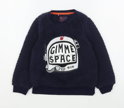 Front view of TU boys’ blue polyester pyjama top, size 5-6, years pullover