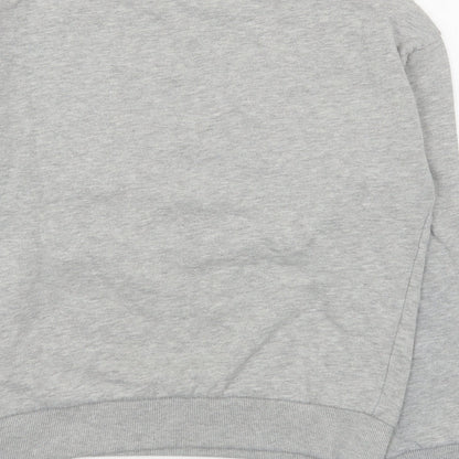 Brand and care label for M&Co girls’ grey cotton pullover sweatshirt, size 14, years pullover
