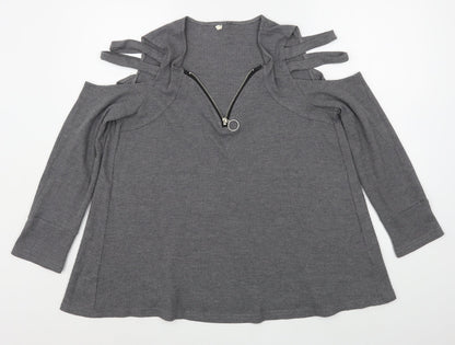 Additional front view of women’s grey cotton pullover sweatshirt, size L, zip