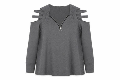 Front view of women’s grey cotton pullover sweatshirt, size L, zip