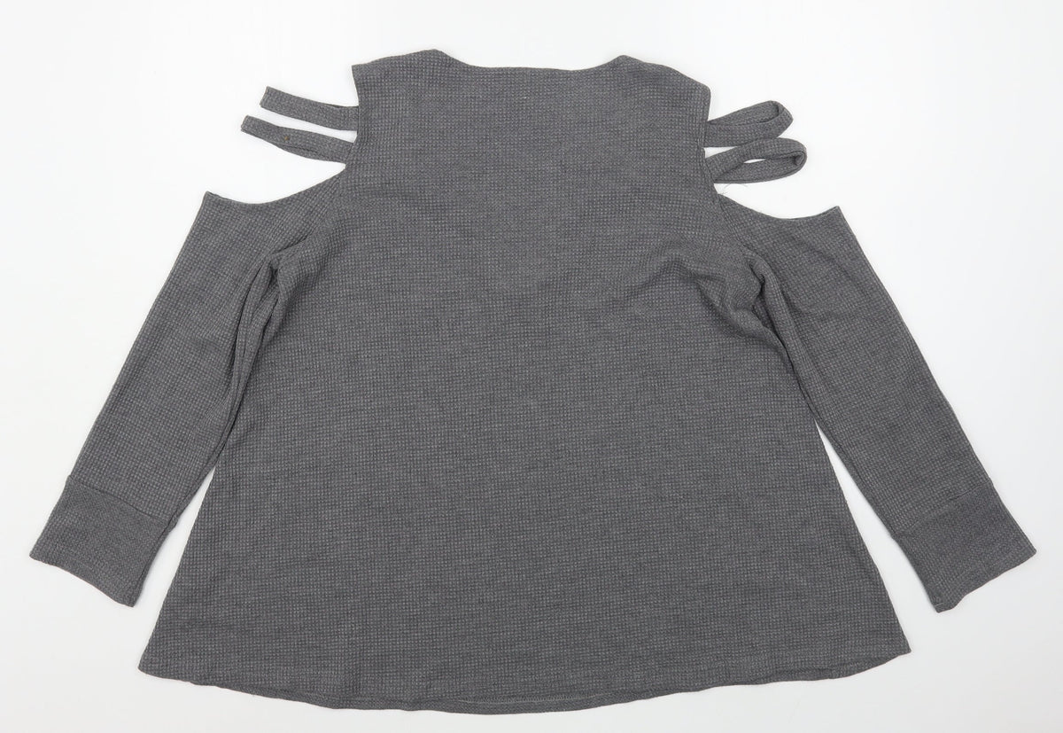 Back view of women’s grey cotton pullover sweatshirt, size L, zip