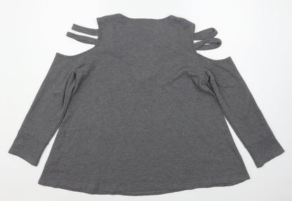 Back view of women’s grey cotton pullover sweatshirt, size L, zip