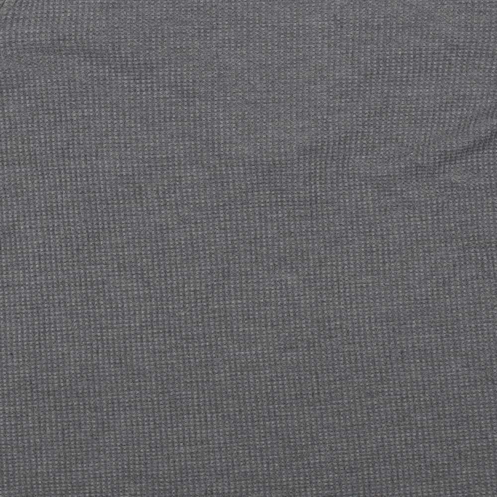 Brand and care label for women’s grey cotton pullover sweatshirt, size L, zip