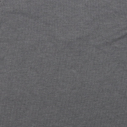 Brand and care label for women’s grey cotton pullover sweatshirt, size L, zip