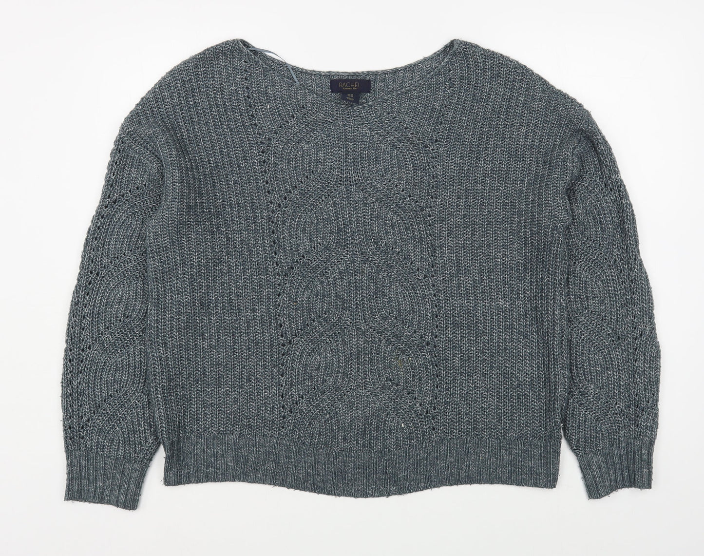 Rachel Roy Womens Blue Boat Neck  Acrylic Pullover Jumper Size M