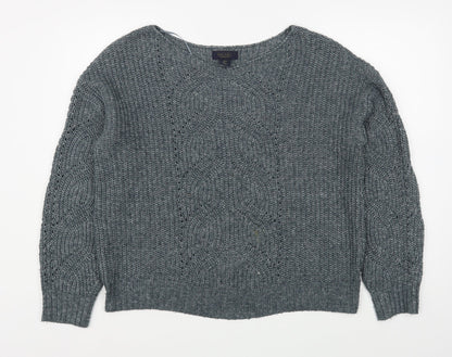 Rachel Roy Womens Blue Boat Neck  Acrylic Pullover Jumper Size M