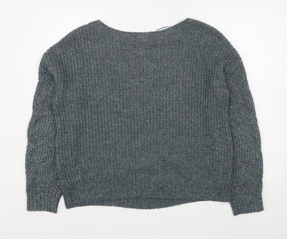 Rachel Roy Womens Blue Boat Neck  Acrylic Pullover Jumper Size M