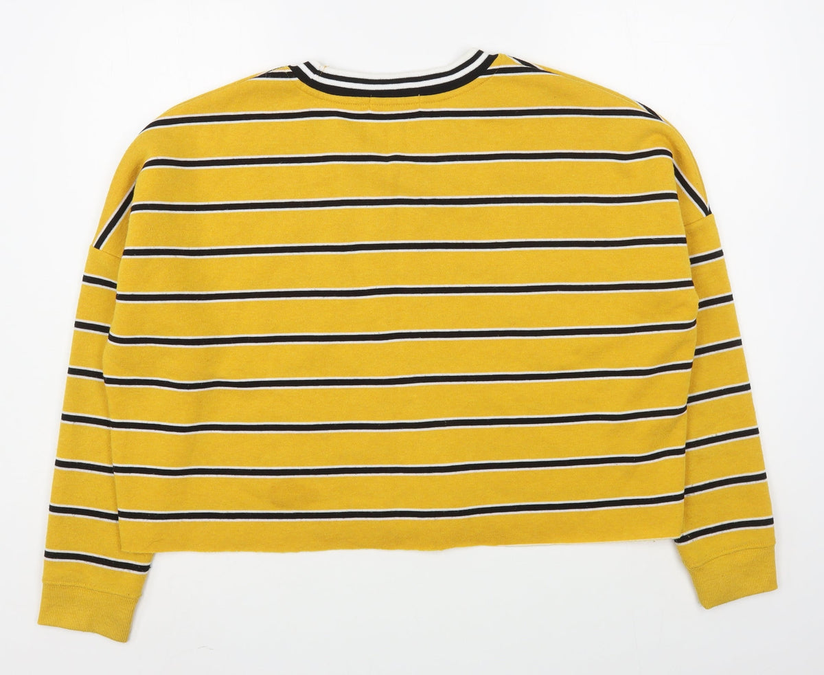 Back view of Primark women’s yellow striped cotton pullover sweatshirt, size M, pullover - cropped