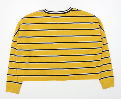 Back view of Primark women’s yellow striped cotton pullover sweatshirt, size M, pullover - cropped