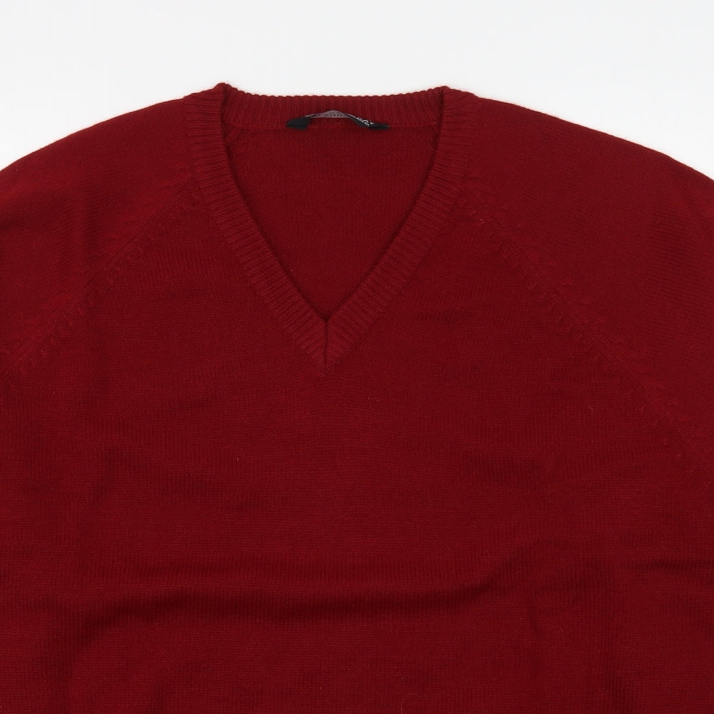 Southbay Mens Red V-Neck  Acrylic Pullover Jumper Size M
