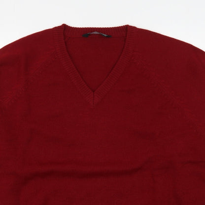 Southbay Mens Red V-Neck  Acrylic Pullover Jumper Size M