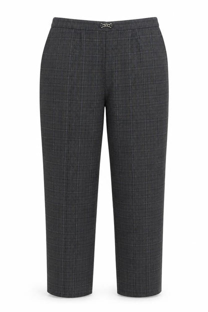 Bonmarché Womens Grey Plaid Polyester Trousers Size 18 L27 in Regular