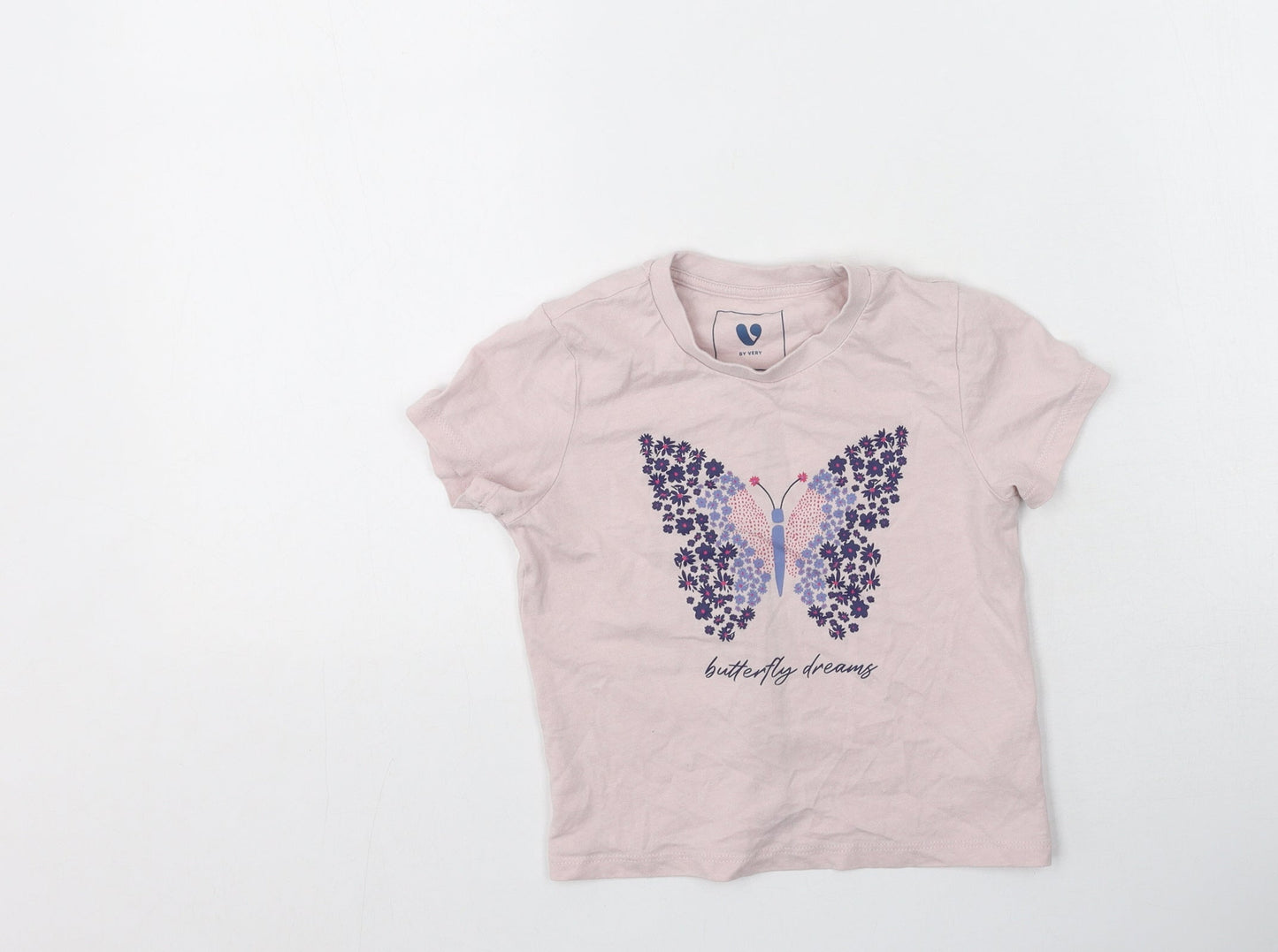 Very  Girls Purple  100% Cotton Basic T-Shirt Size 4-5 Years Round Neck  - Butterflies