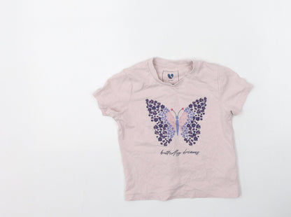 Very  Girls Purple  100% Cotton Basic T-Shirt Size 4-5 Years Round Neck  - Butterflies
