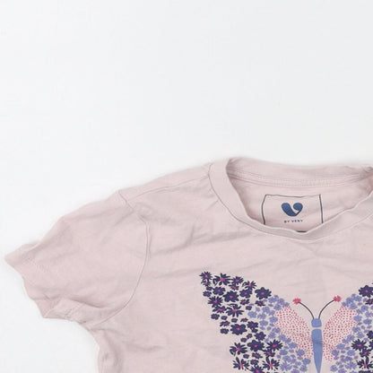 Very  Girls Purple  100% Cotton Basic T-Shirt Size 4-5 Years Round Neck  - Butterflies