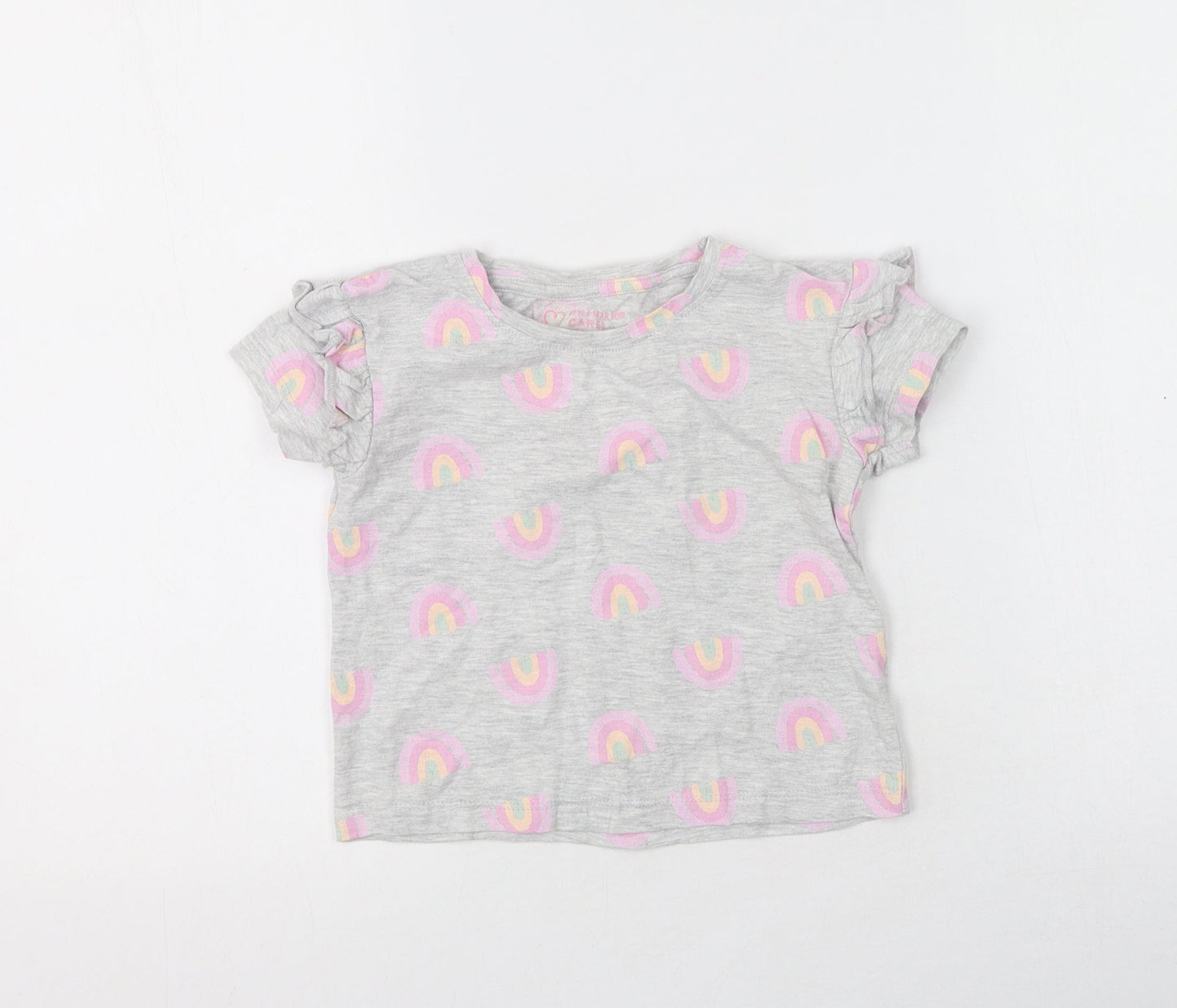 Primark Girls Grey  Cotton Basic T-Shirt Size 4-5 Years Round Neck  - Rainbows Throughout